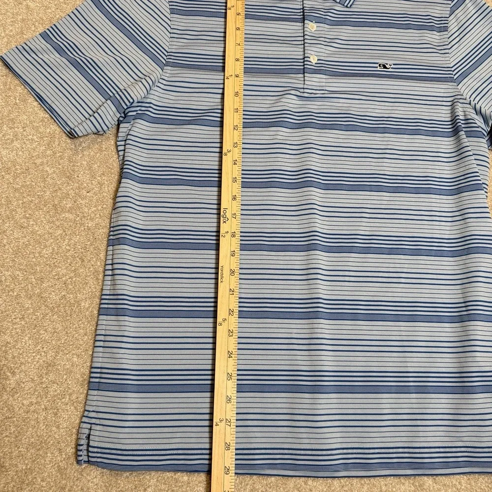 Vineyard Vines Polo Shirt Mens Large Blue Performance Whale Logo Stripe Golf - Picture 4 of 6